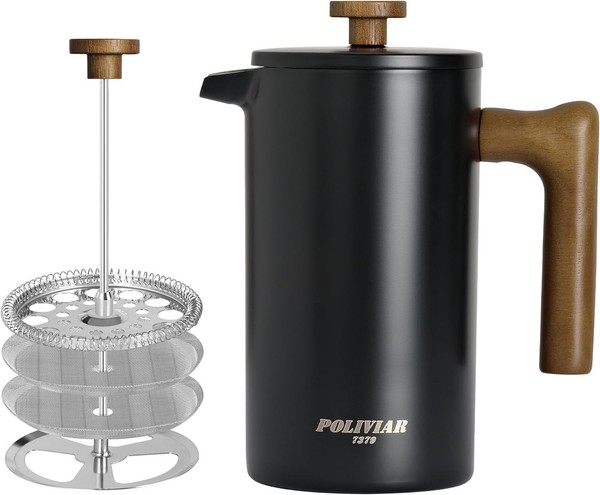 Poliviar French Press Kaffeebereiter 1 Liter/8 Tassen, Doppelwandig Isoliert-image