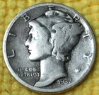 1937-P MERCURY DIME *90% SILVER, KM #140, Actual Coin Shown.