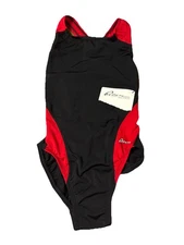 NWT Dolfin Womens Performance Back One Piece Swimsuit Black/Red Size 28