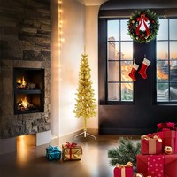 KüNstlicher Halb-Weihnachtsbaum Mit StäNder Schlank Gold 150 Cm