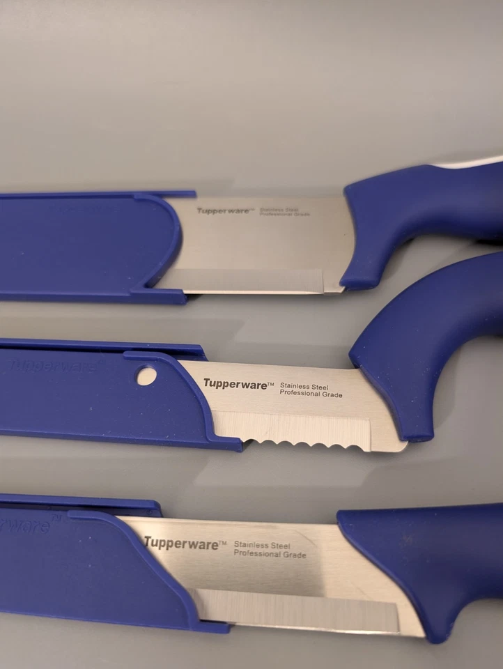 Tupperware TupperChef Messer-Set 3-teilig mit Klingenschutz Edelstahl, Blau/Weiß - Bild 2 von 2