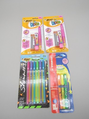 BIC Learner Pencils (2) Bic Wavelengths Shimmers Stabilo Mini Monster Pens NEW