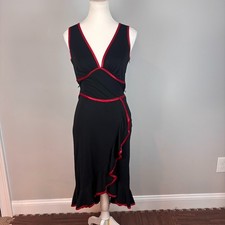 Windsor Womens Black Asymmetric Red Hem Midi Dress SZ Small Y2K Whimsigoth 90's