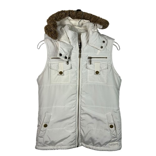 Vintage Y2K Billabong White Fur Trim Hood Cargo Pocket Quilted Puffer Vest Bella