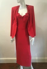 Glamorous Lady In Red Gina Bacconi Two Piece Open Back Dress & Jacket Size 12