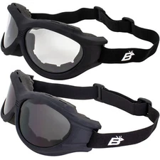 2 Pairs Birdz Buzzard Motorcycle Goggles Fit Over Glasses Black Clear Smoke Lens