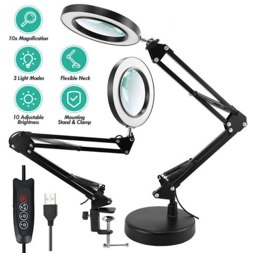 10X Magnifying Glass Desk Light Magnifier LED Lamp Reading Lamp with Base - Picture 1 of 11