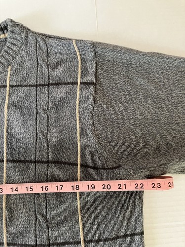 Basic Editions Knit Sweater Men's Large Gray Tan Brown Checkered Crew Neck - Picture 6 of 8