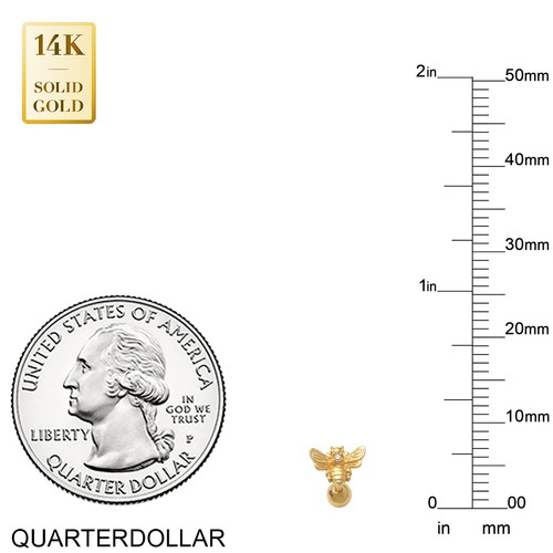 14K REAL Solid Gold Queen Bee Ear Cartilage Stud Earring Piercing 18 Gauge - 第 6/7 張圖片