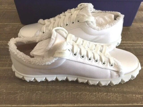 Stuart Weitzman Women's Fringiecoverstory Ivory/White Satin Sneaker Size 5.5 NIB