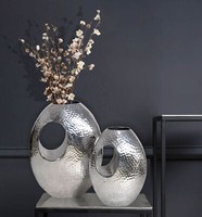 Vase 2Er Set Finebuy Blumenvase Aluminium Hammerschlag Tischvase Silber Dekovase