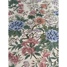 Vintage Upholstery Fabric 3 Yards Floral Pink Blue Large Scale Plain Weave 