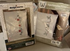 Tobin Aqua Butterflies Pair Standard Pillowcases 20x30 Stamped Embroidery