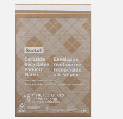 Scotch Padded Mailers, Size 6, 12-1/2'' x 17-1/2'', Kraft 25Pk