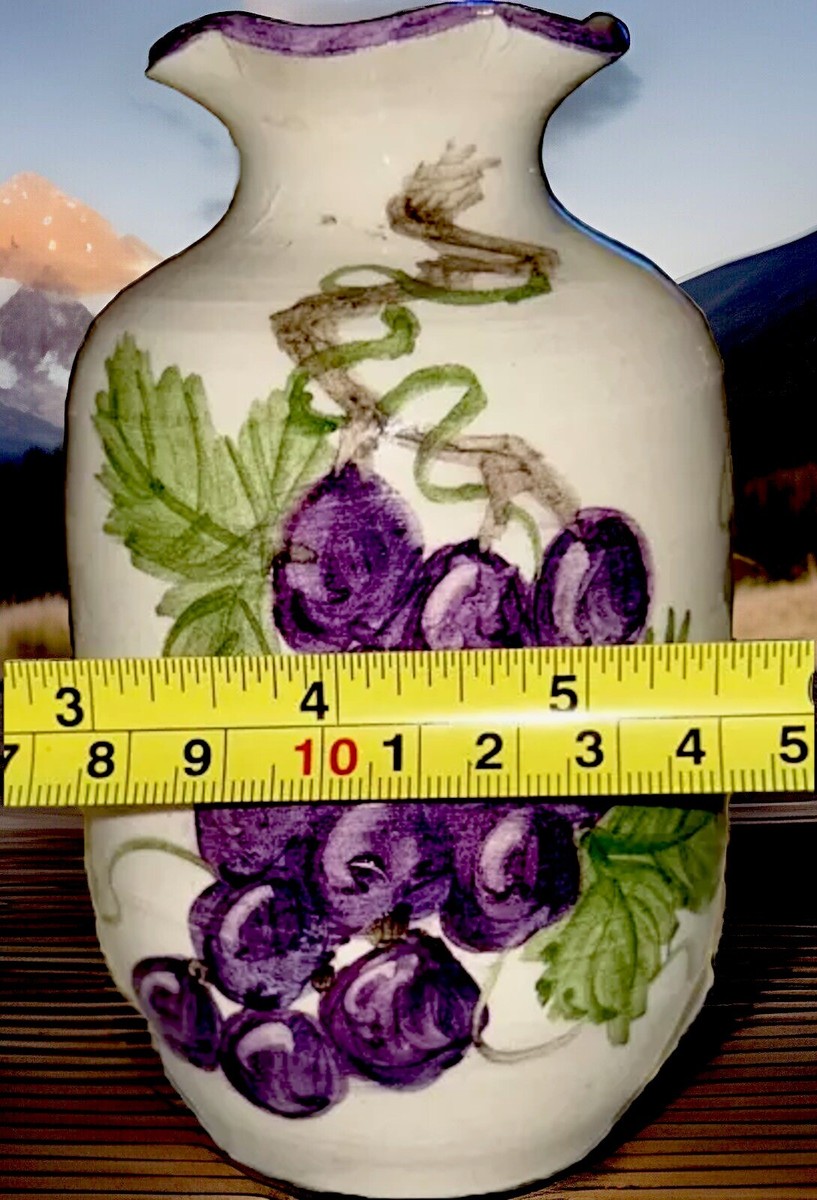 RARE VTG. CERAMIC SIGNED XYDES 5.5” Purple Grapes Vines Rhombus