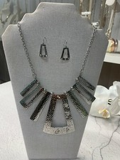 Stainless Steel 316 embellishment necklace  Earring /Hammered Sets/Gift for her