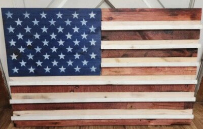 Handmade Wooden American Flag 30'' x 19'' Wall Art Decor Hand Painted Wall Hanging