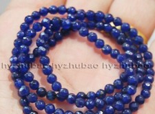 Wholesale 5 Strand 4mm Faceted Blue Sapphire Gemstones Round Loose Beads 15" AAA