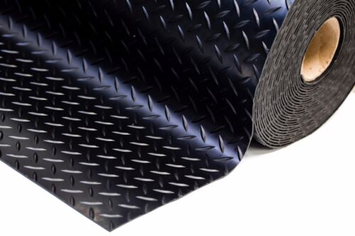 CHECKER PLATE PVC BLACK RUBBER GARAGE FLOORING MATTING 2M WIDE X 2.5MM THICK  - Picture 1 of 1