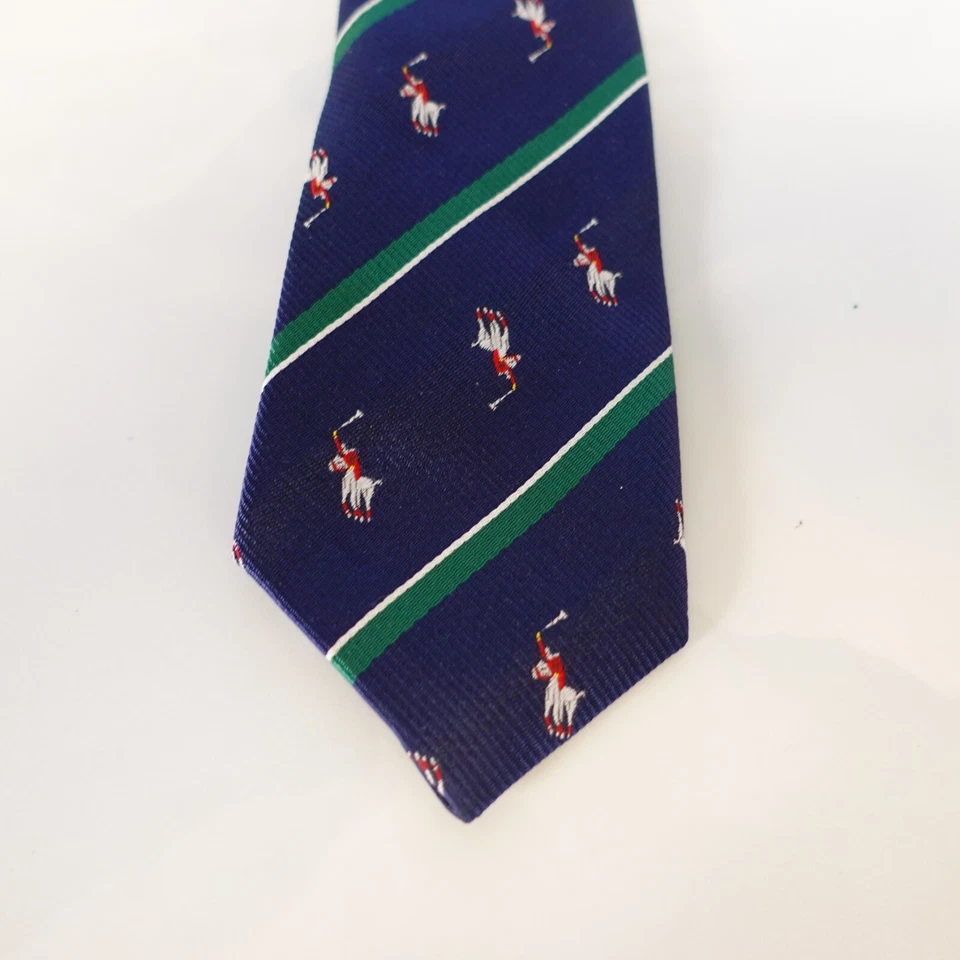Corbata Polo Repp Rayas Niño Azul Verde Animal Caballo Ecuestre Traje Corbata Pre Corbata Foto 2 de 4