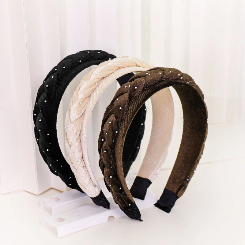 Accesorios para el cabello esponja terciopelo trenzado trenzado tejido moda color liso diadema Foto 2 de 4