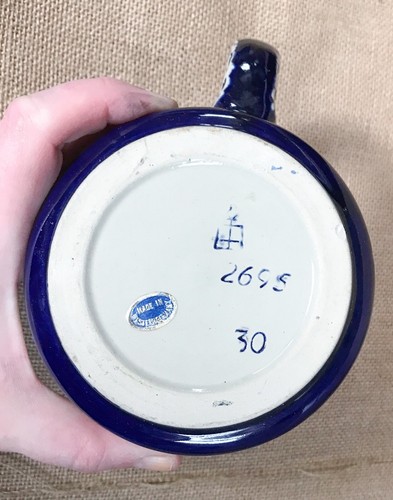 Taza Alemana De Colección Stein Pavo Buck 1/2 Litro Azul Off White Rústico Hombre Cueva - Imagen 8 de 11