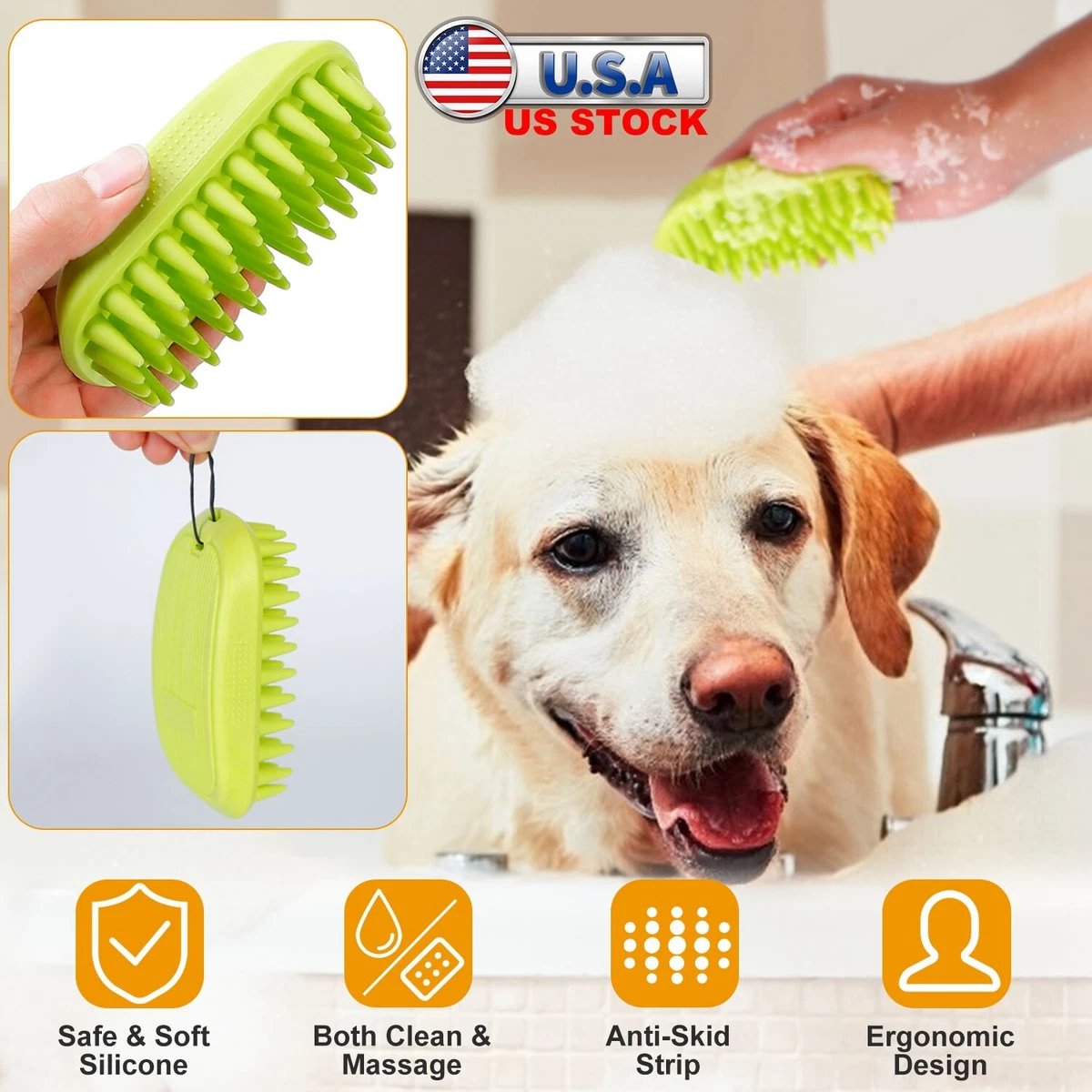 iMountek Dog Bath Brush Anti-Skid Pet Grooming Shower Bath Silicone Massage  Comb for Long & Short Hair 