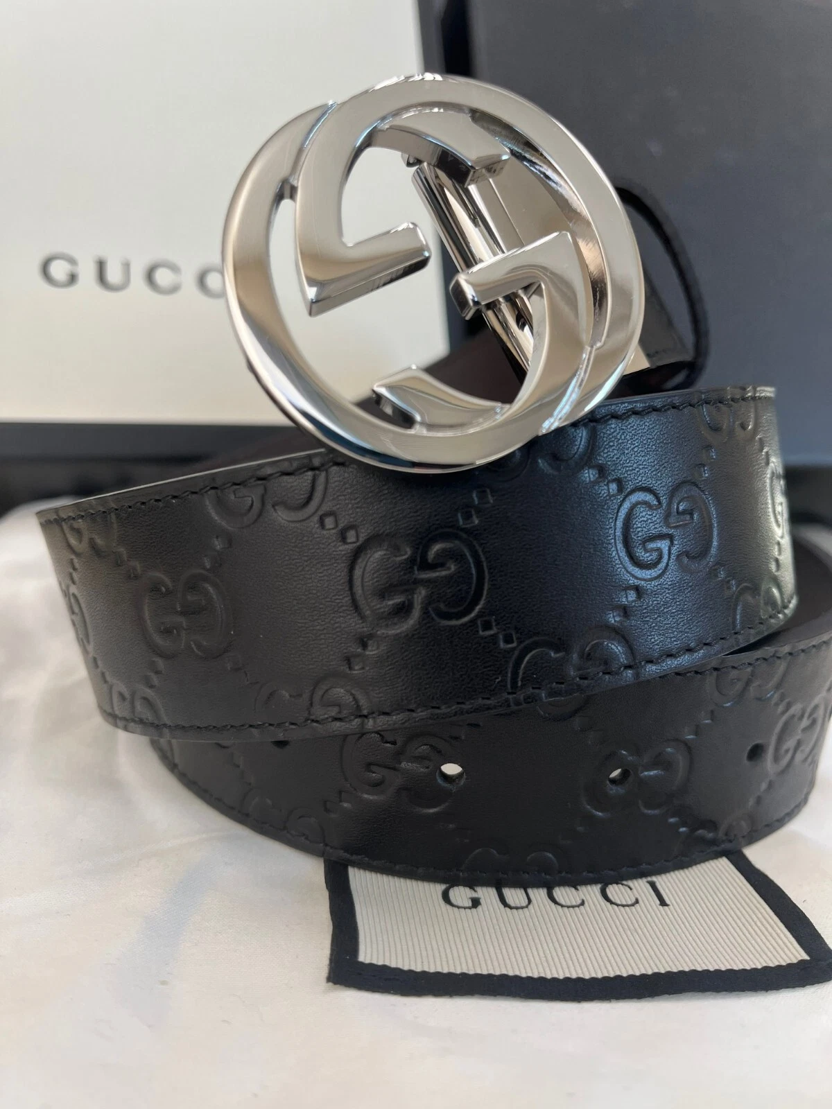 Ceinture en cuir Gucci GG boucle noir/marron signature taille 80 cm taille 26 28