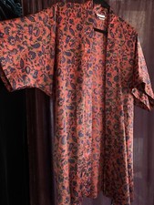 Vintage Unisex Red Floral Kimono Duster Jacket Robe Boho Witchy Gypsy Hippie Vtg