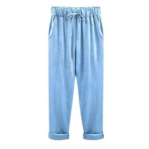 Ladies Lounge Elastic Waist Pants Women Beach Baggy Cropped Straight Loose Fit - Picture 9 of 23