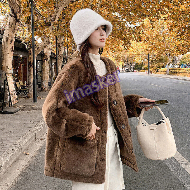Winter Single-Breasted Faux Mink Fur Coat for Women with Button Closure