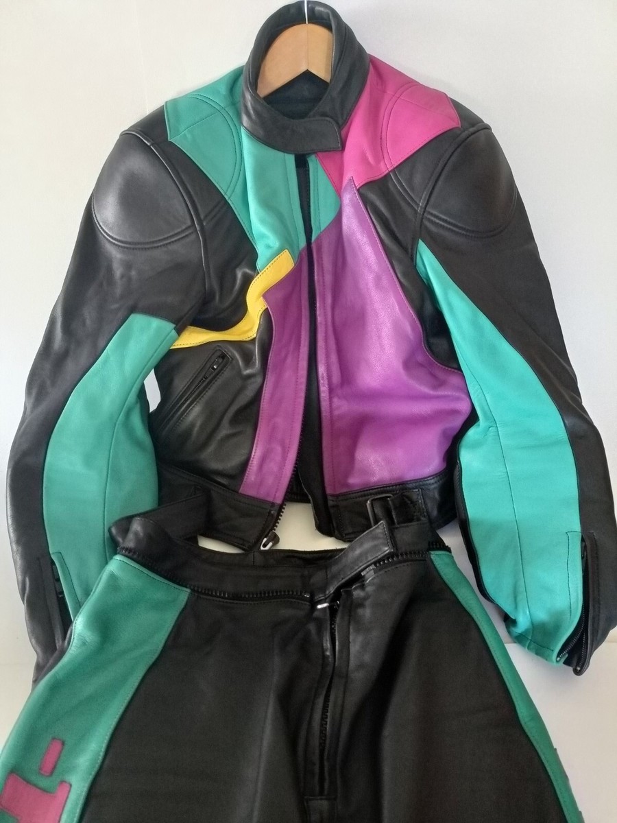 Motorrad Lederjacke Lederjacke Herren 80er Unbenutzte Bunte