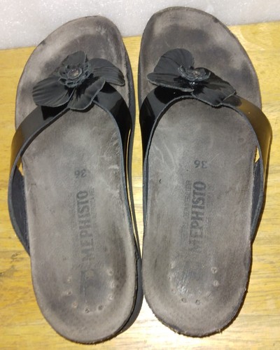 MEPHISTO Violette Air -Relax Flower Flip Flop Black Patent Leather. Sz 36 US 6 - Picture 10 of 16