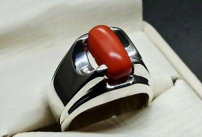 Natürlicher tiefroter Korallenring Sterlingsilber 925 Handarbeit roter Marjan Herrenring