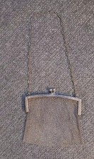 Vintage German Silver Mesh Purse Handbag Evening 5" Square Bag 7.5" Metal Chain