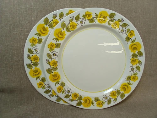 2 Vintage MIKASA MEDITERRANIA Large Round Platter Chop/Cake Plate Yellow Flower
