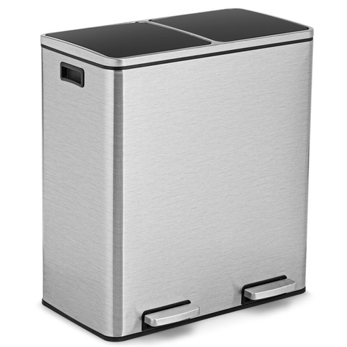 Double Recycle Pedal Bin 60L Stainless Steel Rubbish Trash Canbin