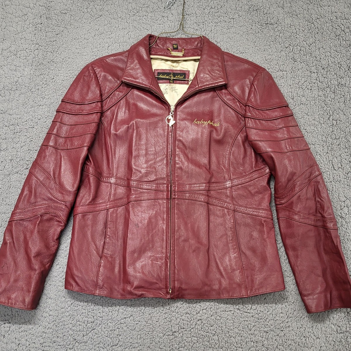 VTG Y2K Baby Phat Genuine Leather Full Zip Quilted Biker Jacket