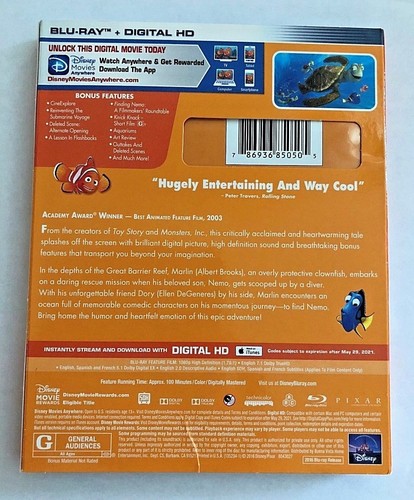 Disney Pixar Finding Nemo (Blu-ray Disc, 2016, 2-Disc Set, includes Digital HD) - Imagen 2 de 2