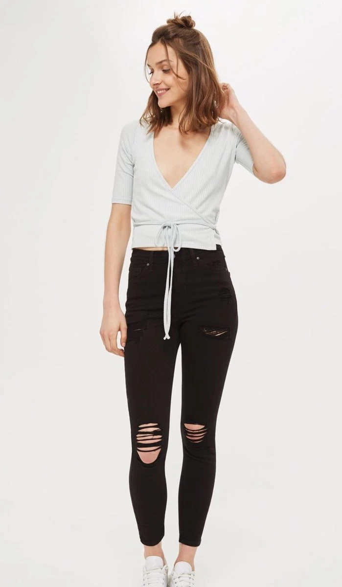 Topshop Women s Moto Super Rip Jamie Ripped Knee Skinny Jeans Black W26 L30