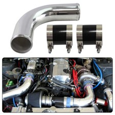 57mm 2.25" inch 90 Degree Aluminum Turbo Pipe Piping Tube + Silicone Hose Clamps