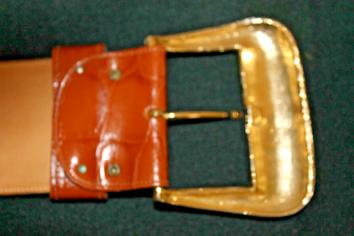 Vintage Anne Klein Wide Brown Crocodile Texture Leather Belt 