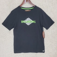 Billabong Shirt Men's Size M Medium Black Super Soft Checkered Flag Crew S/S NEW