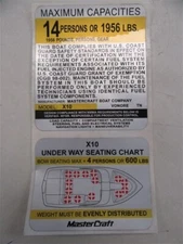 MASTER CRAFT X10 14 PERSONS MAX / SEATING CHART DECAL KIT (2) 753760A MARINE
