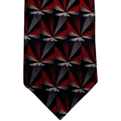 Pierre Balmain Silk Necktie Mens Red Black Gray Geometric Designer Tie EUC