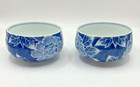 Vintage Japanese Yunomi Set of 2 Porcelain Teacups Hand Painted Blue & White Peo — photo 1