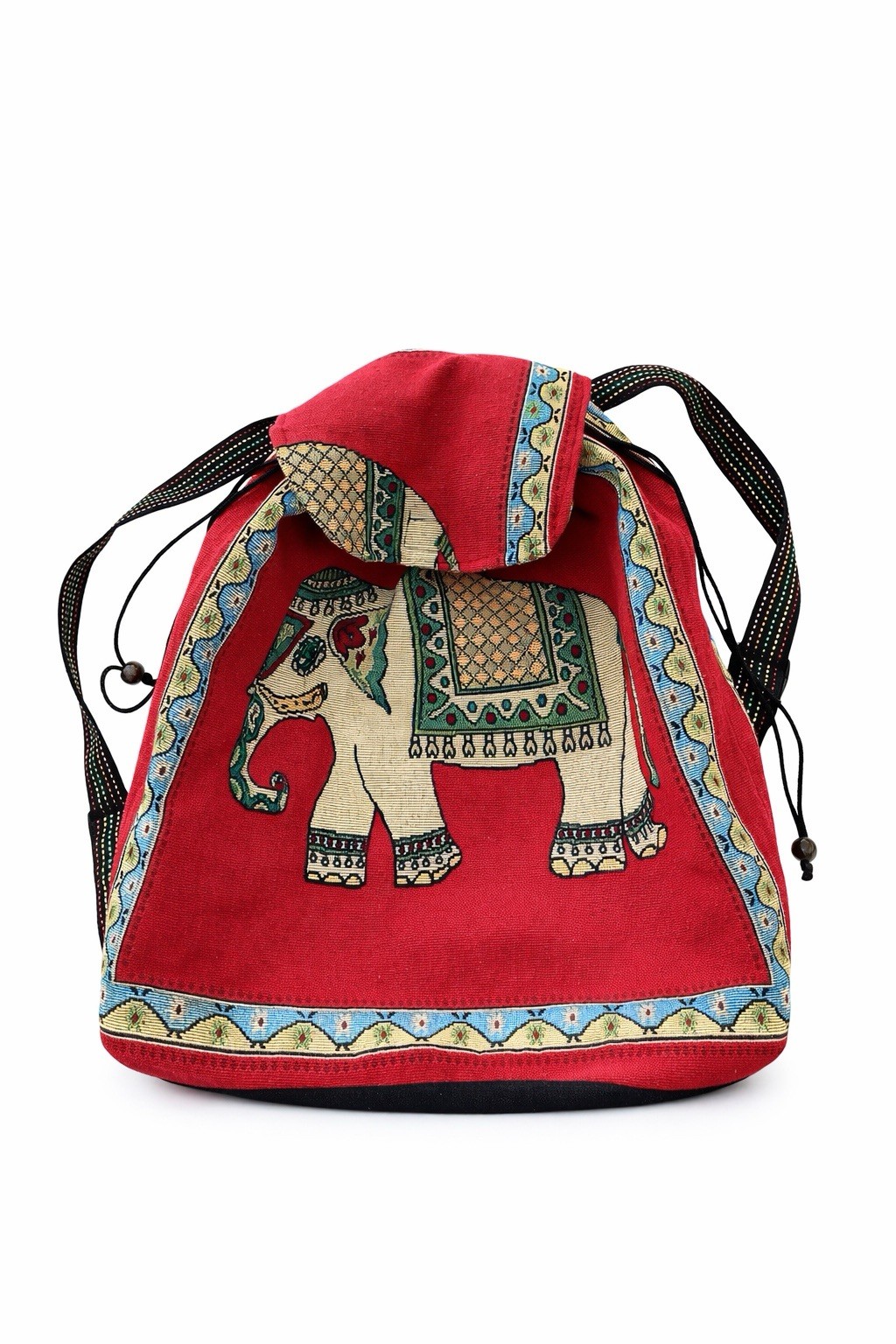 Tibetan Elephant Drawstring Backpack Large Red Mu… - image 1