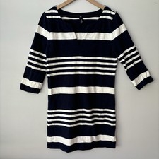 Gap Dress Medium Navy Blue Shift White Striped Knit Pullover Nautical Casual