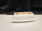 VTG 1960's Gold Flowers & Butterfly Pyrex 72-B Butter Dish & Lid Milk Glass