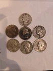 Lot of 7 90% Silver Washington Quarters Circulated 1946,58D,63 D,64 D ,3-1964